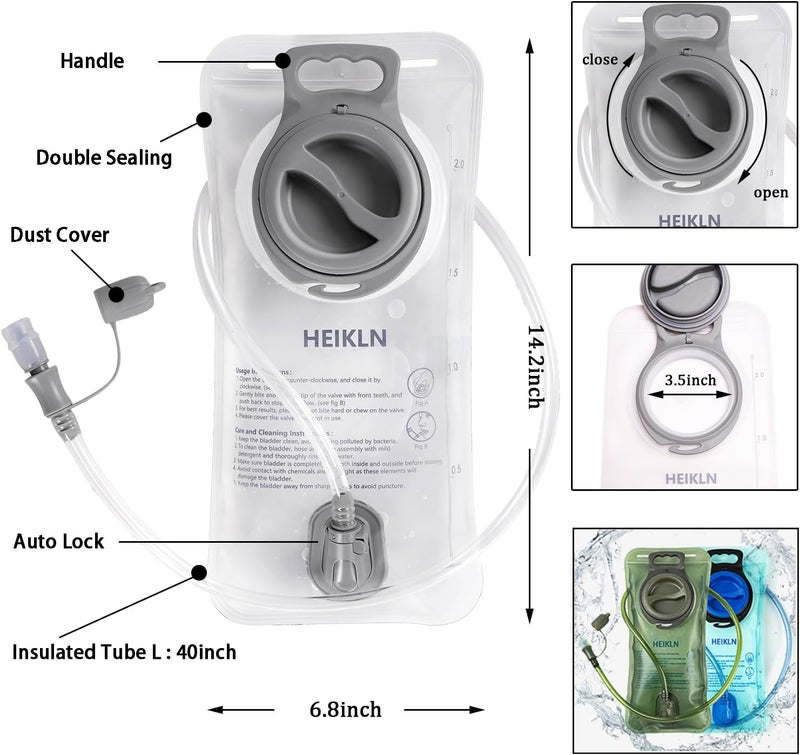 HEIKLN Hydration Bladder 1.5L-2L-3L,Leak Proof Water Reservoir, BPA Free Military Water Storage Bladder Bag Hydration Pack Replacement Easy Clean for Bicycling Hiking Camping Hunting Running - Image 2